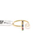 Anillo de oro para mujer 18k diseño tu y yo con perla natural y piedras de colores