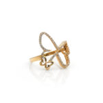 Anillo de oro 18k para mujer diseño calado mariposa con 58 circones transparentes