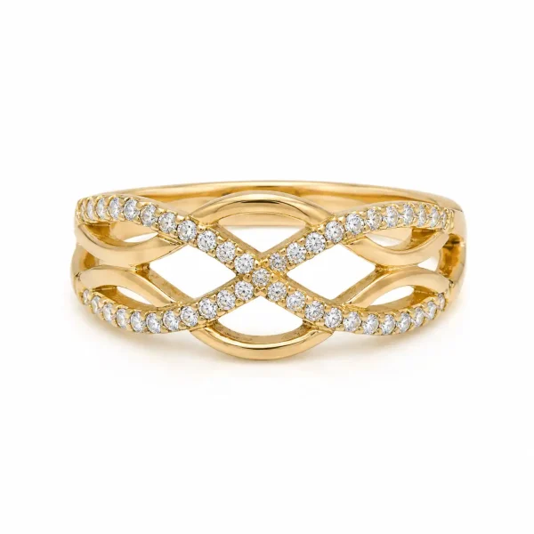 Anillo de oro para mujer 18k diseño calado rejilla con 44 circones transparentes