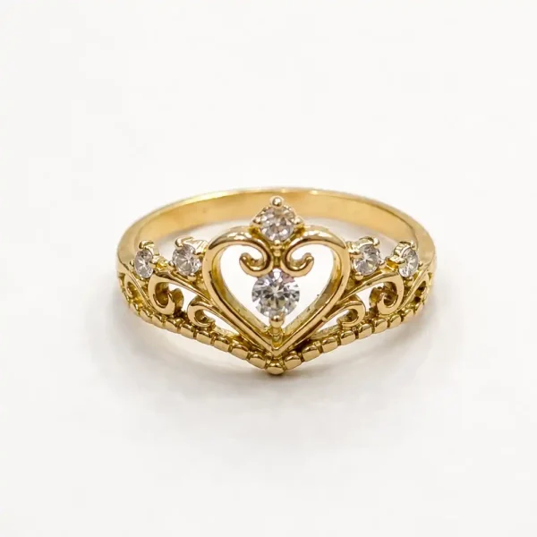 Anillo de oro para mujer 18k diseño quinceañera con 6 circones transparentes