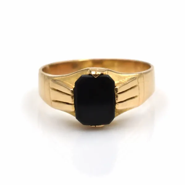 Anillo de oro para hombre 18k diseño sello con 1 circón negro