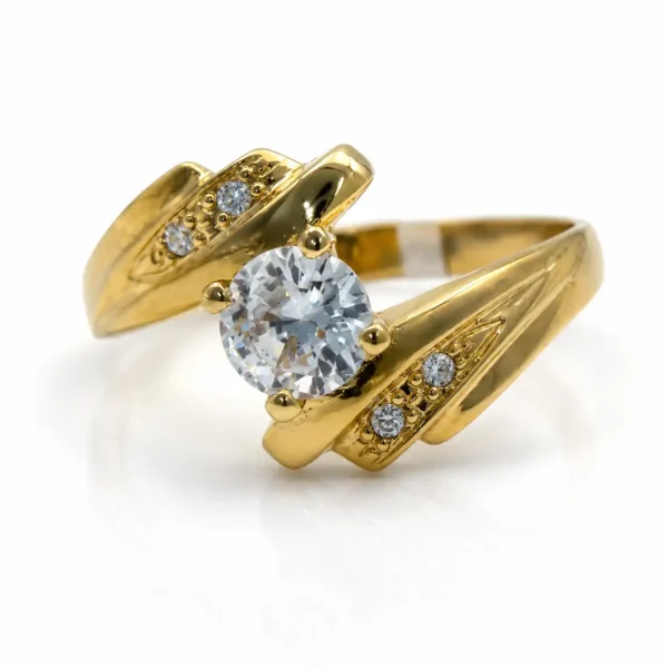 Anillo de oro para mujer 18k diseño entrelazado con 5 circones transparentes