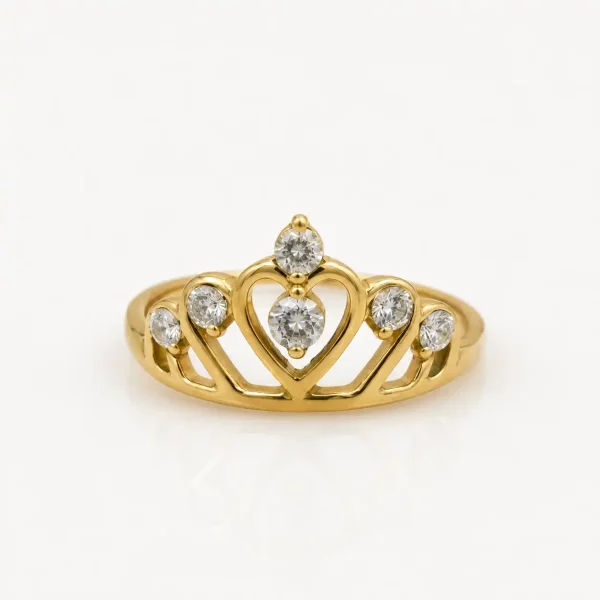 Anillo de oro para quinceañera 18k diseño corona con 6 circones transparentes