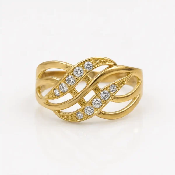 Anillo de oro para mujer 18k diseño calado con 10 circones transparentes