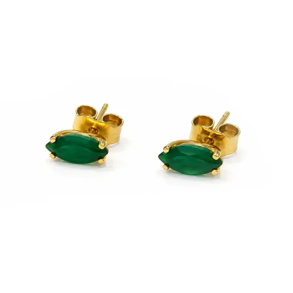 Aretes de oro para mujer 18k diseño topos con piedra verde