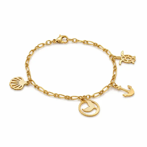 Pulsera de oro para mujer 18k diseño fígaro 1×1 con dije seguro pico de loro