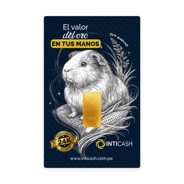 Lingote de oro 24k - 1 gramo - Edición exclusiva diseño Cuy Andino
