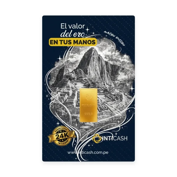 Lingote de oro 24k - 1 gramo - Edición exclusiva diseño Machu Picchu